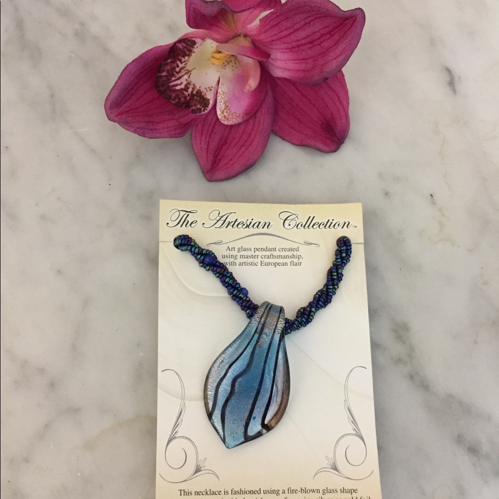 Vintage Artisan Collection Blue Glass Pendant.